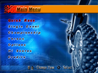 Motocross Mania title screen for Playstation